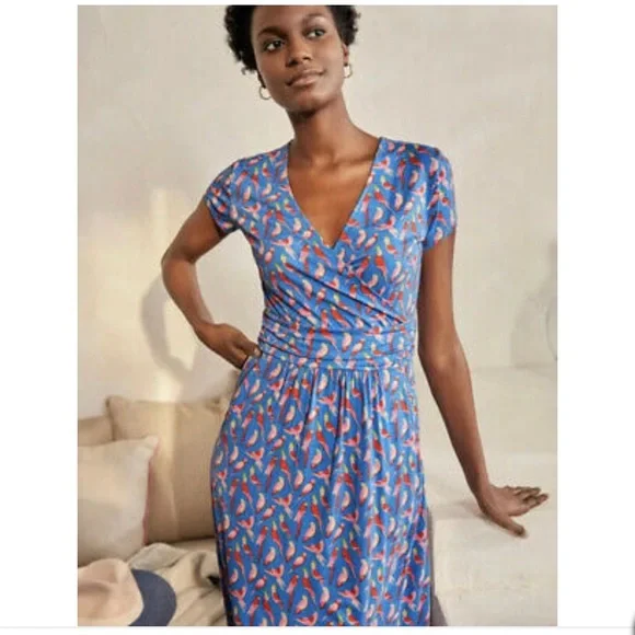 Boden Blue Floral Bird Print Dress - Picture 3 of 7